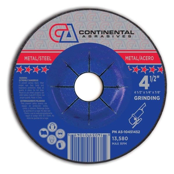 Continental Abrasives 4-1/2" x 1/4" x 7/8" Signature T27 Depressed Center Grinding Wheel A5-10451452